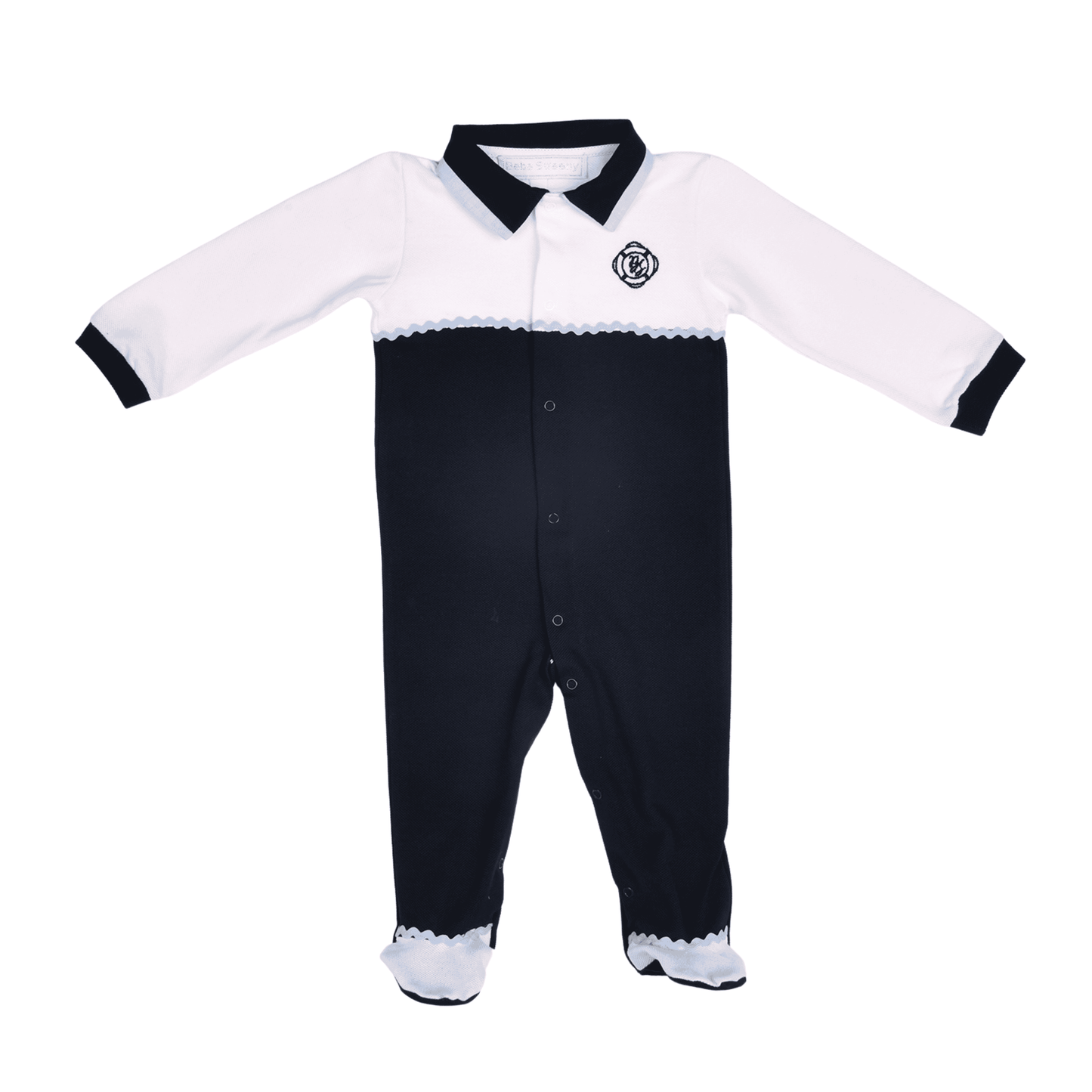 PETIT MARIN | Boys White & Navy Blue Cotton Babygrow