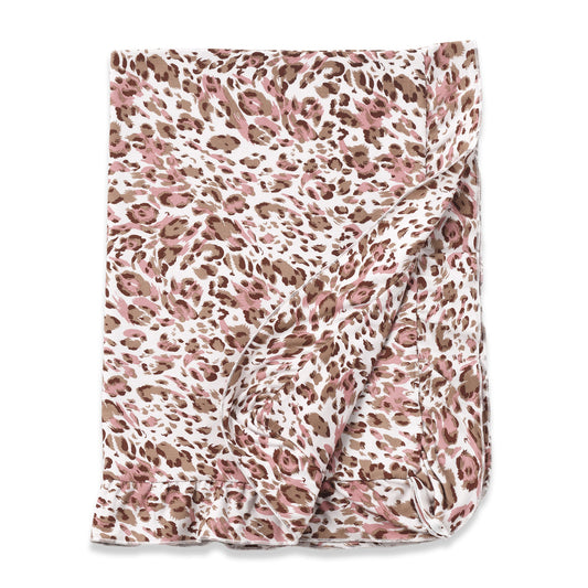 Pink Leopard Bamboo Stroller Blanket