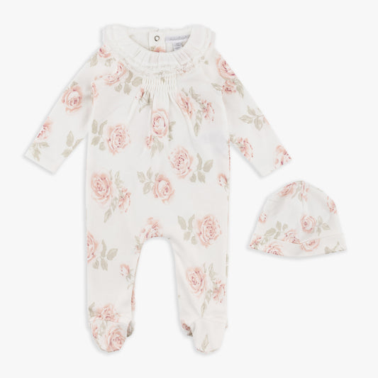 Floral Smocked Coverall & Hat Set