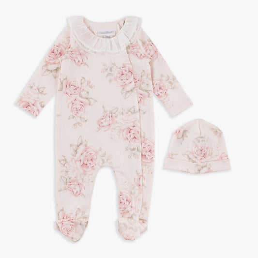 Blush Floral Coveralls & Hat Set