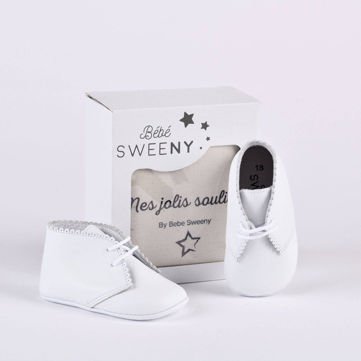 Baby White Leather Pre-Walker Shoes with Scalloped Edge